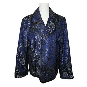 Laura Ashley Open Front Blazer Women's Size XL Blue With Silver/Black Floral...
